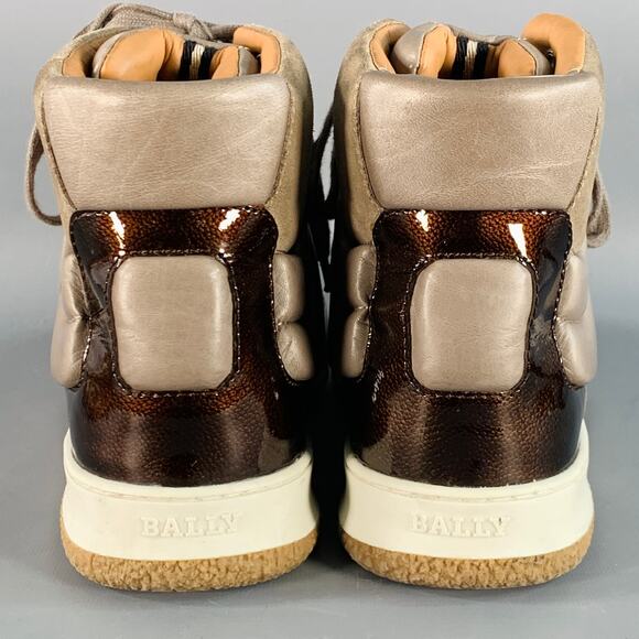 BALLY Size 8.5 Brown Taupe Color Block Leather High Top Sneakers - Picture 3 of 8